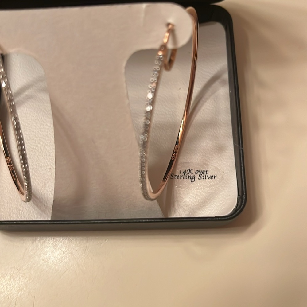 Big hoop earrings worn very gently 14k over sterling about 2 inches - Picture 3 of 4
